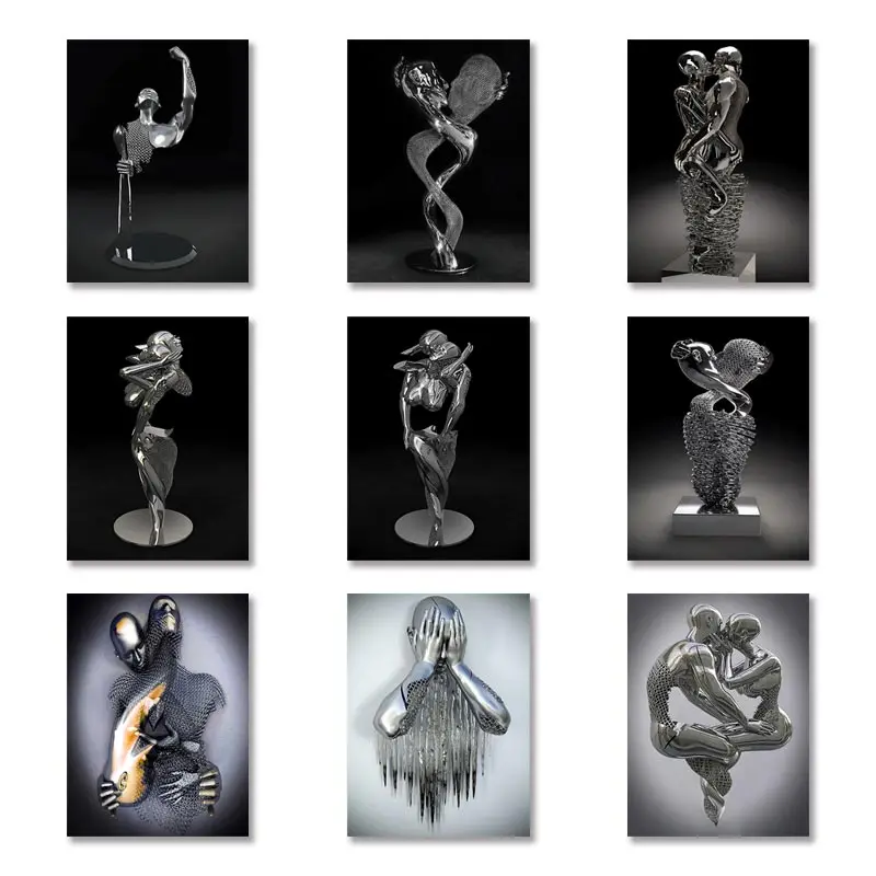 

Metal Figure Art Statue Canvas Painting Posters and Prints Modern Lovers Sculpture Wall Art Pictures for Living Room Home Decor