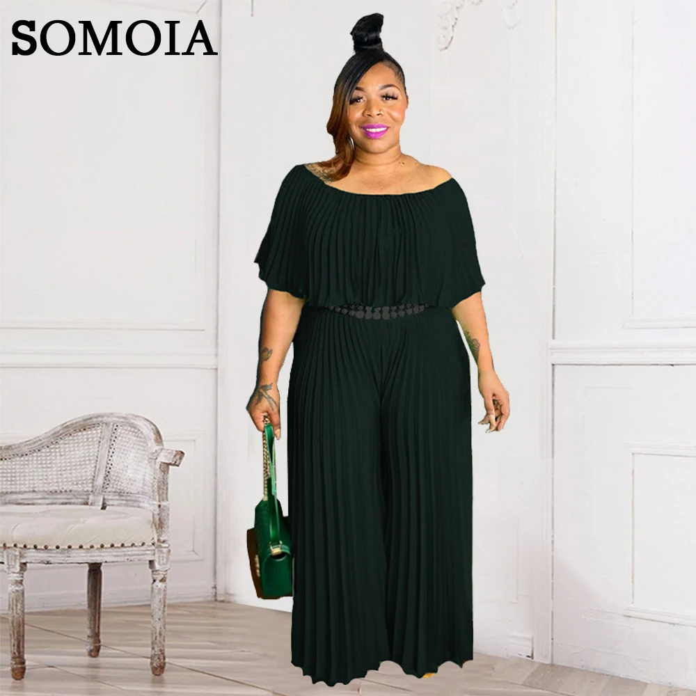 

SOMOSHEIN Jumpsuit Women XL-5XL Fashion Elegant Summer Slash-Neck Solid Color Zipper Loose Waist Jumpsuit Wholesale Dropshipping