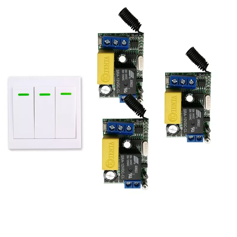 

AC 220V 3 Way Channel Remote Control + Wall Panel Wall Transmitter Remote Home Room Stairway Light Lamp Bulb LED RX TX