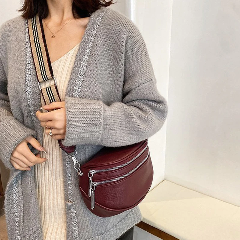 2023 Wide Strap Crossbody Bag For Women Soft Leather Women's Messenger Bags Large Ladies Sling Saddle Bags Female Shoulder Bag
