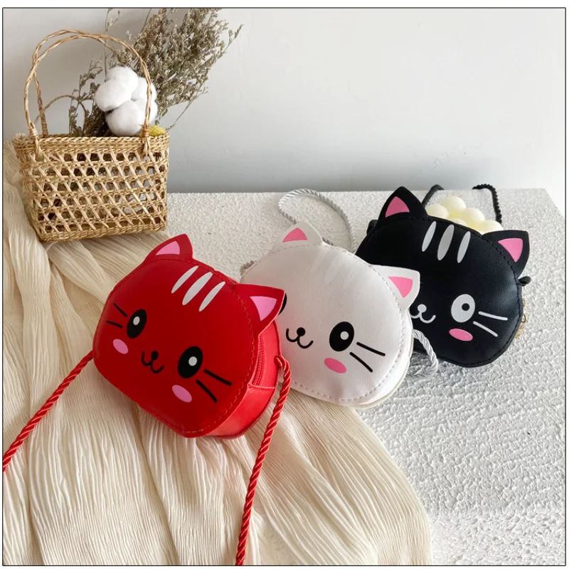Mini Handbags for Baby Girls PU Leather Small Shoulder Crossbody Bags Cute Cat Kids Coin Purse Children Shopping Wallet Fashion