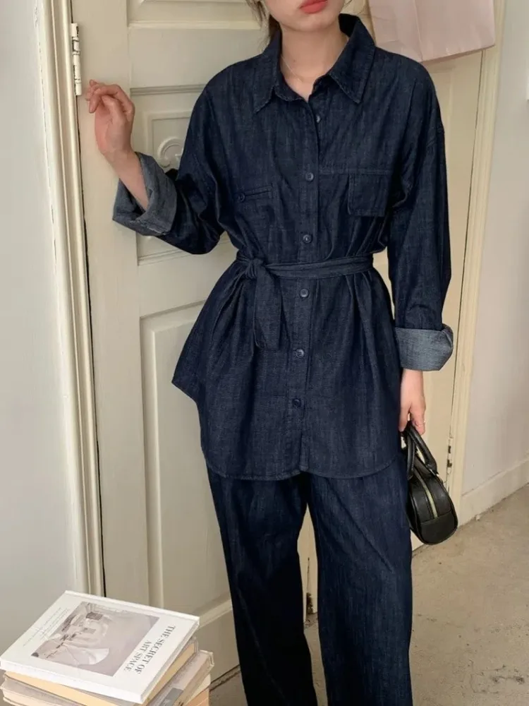 Женские осенние джинсовые комплекты из 2 предметов повседневные длинные