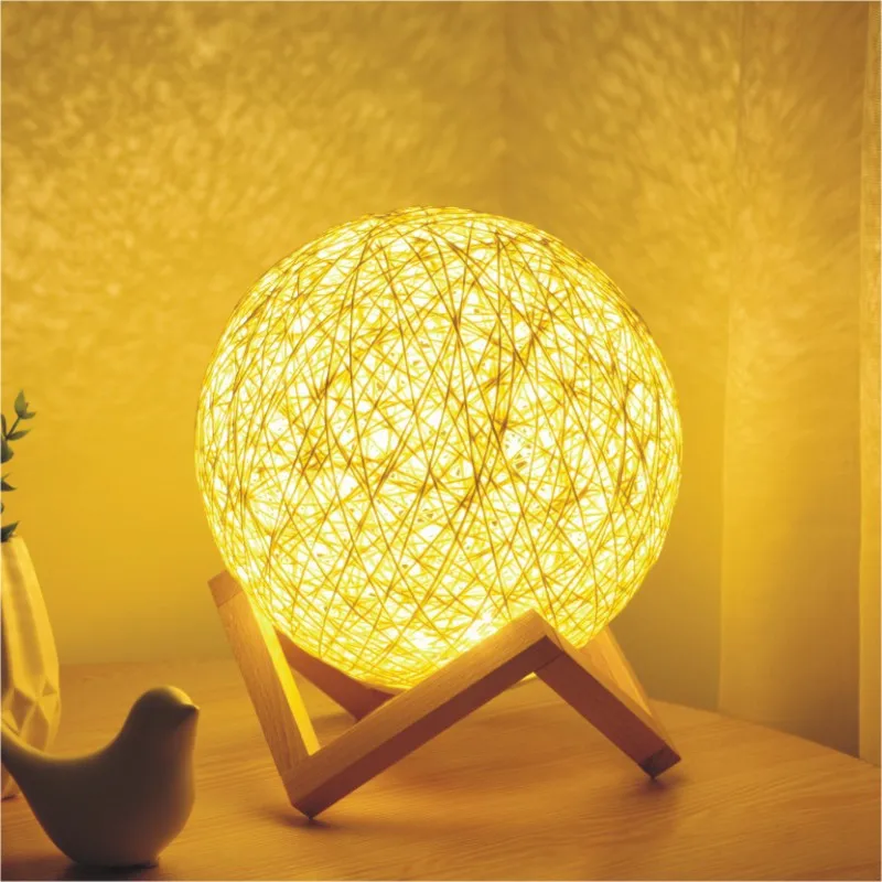 3D Rattan Ball Moon Lamp LED Night Light Stepless Dimmer Fairy Moon Lights for Room Christmas Decoration for Home Wedding Decor
