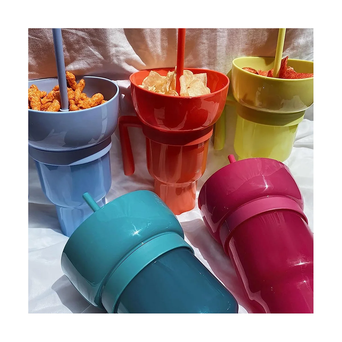 

1PC Stadium Tumbler Popcorn Large Cup Snack Cup Multifunctional Cups 1000Ml Pink