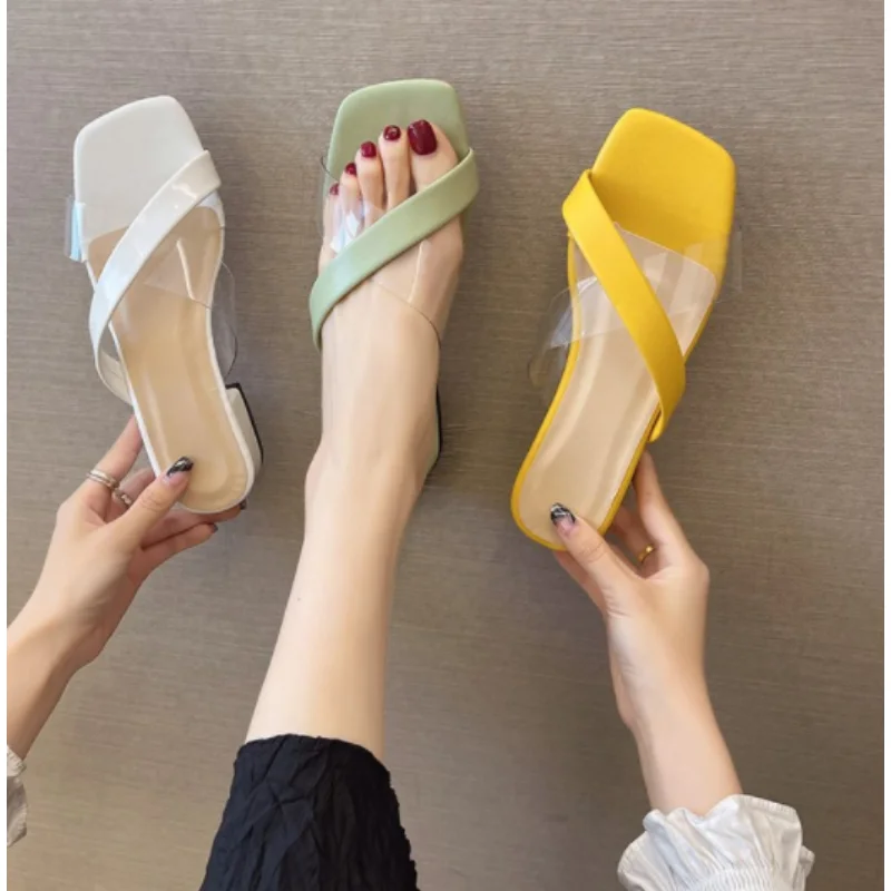 

Шлепанцы женские из ПУ кожи, квадратный носок, плоская подошва, бант, элегантные сандалии, сланцы для пляжа, летняя модель 2022