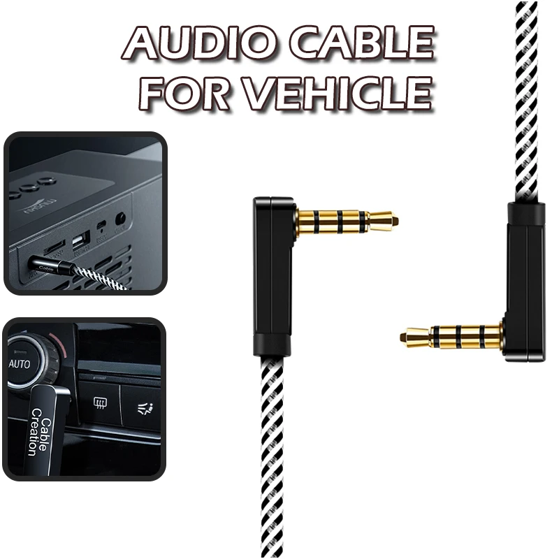 1pcs 3.5mm 90 Degree Angle Audio Cable 3m 24k Double Head Plug Male Aux Cord Data Line For Samsung For iPhone