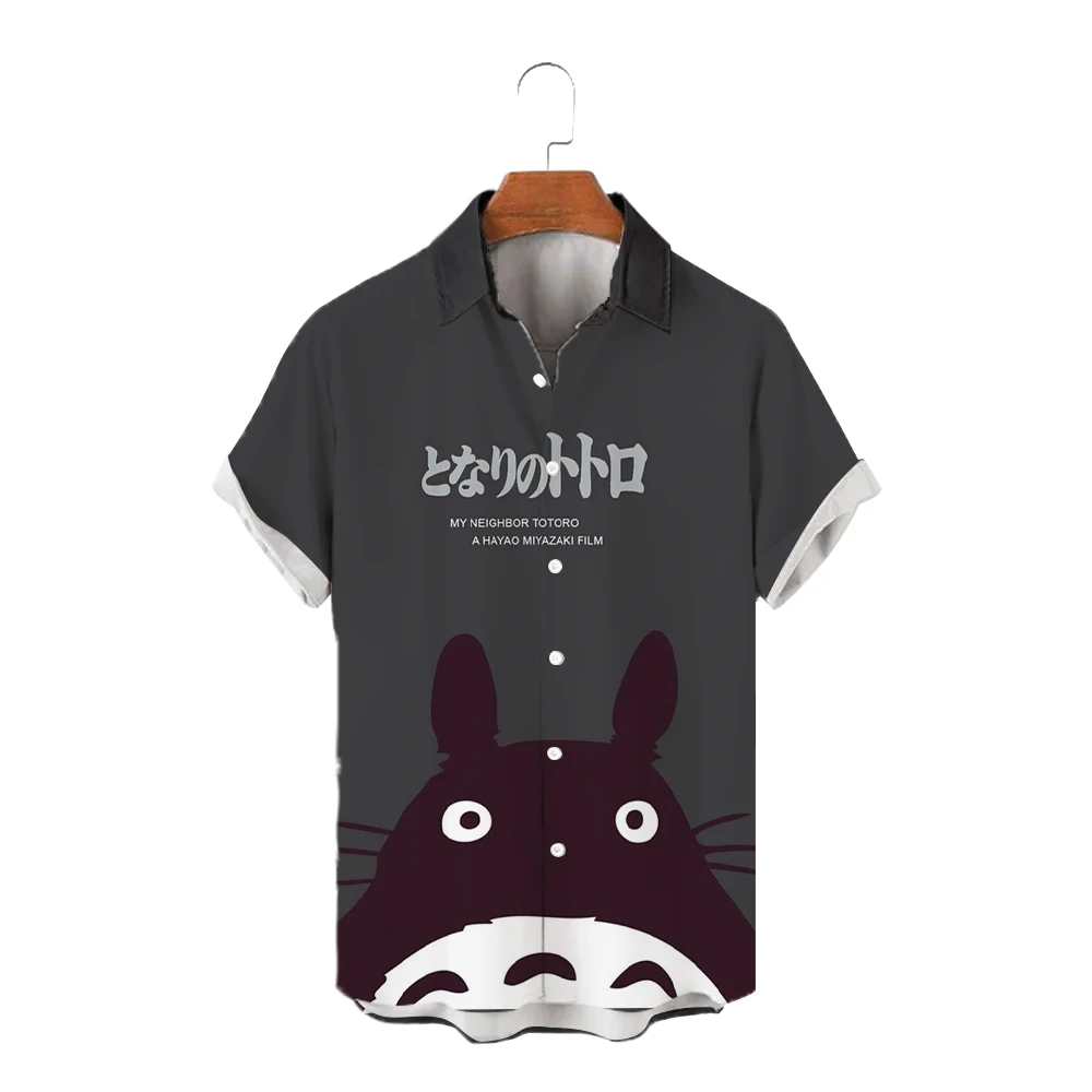 

New in Shirts 2023 Miyazaki Hayao Aesthetic Clothing Summer Totoro Hawaiian Shirt Fashion Men's Social Oversized Tops Anime 5XL