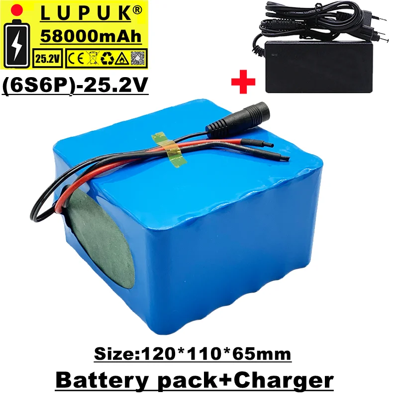 

Large capacity 18650 lithium battery, 6s6p 24v/25.2v 58Ah, built-in BMS, suitable for electric bicycles, wheelchairs + chargers