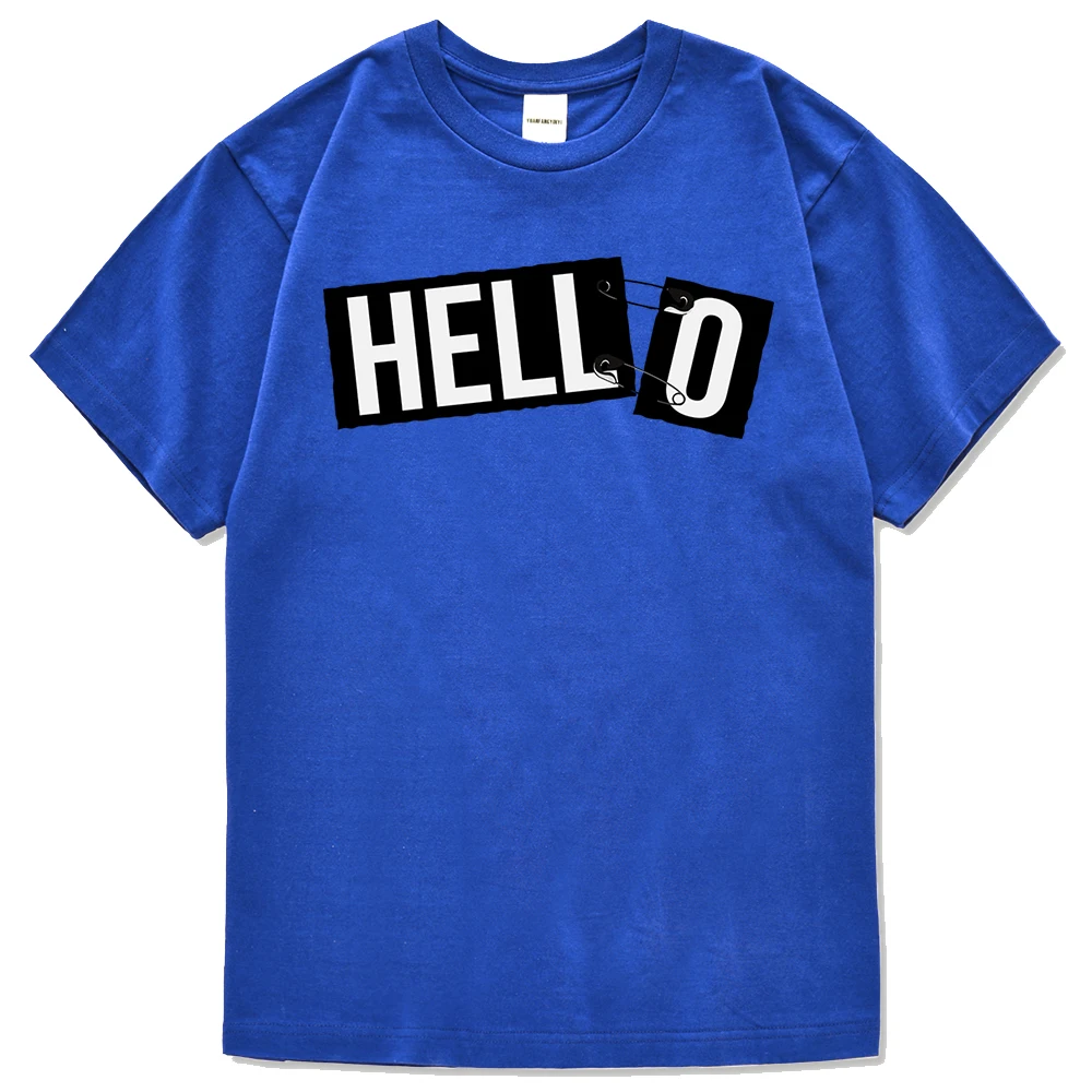 

Letters "Hell" Connected "O" So It'S Hello Print T-Shirt Man Korean Cool Short Tees Strecth Fit Tops Loose Cotton T Shirt Mens