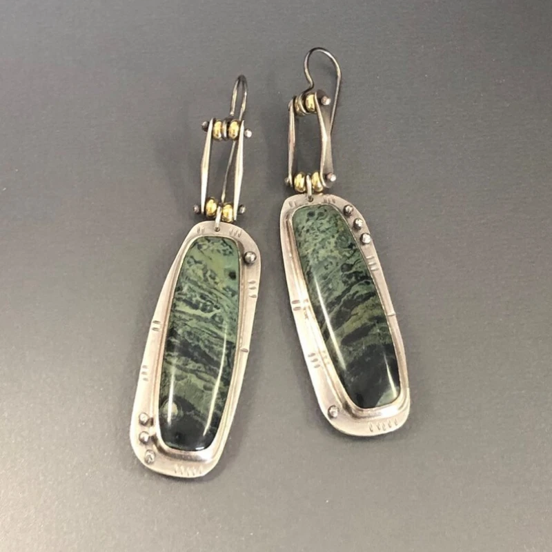 

Vintage Ethnic Style Personality Simple Fashion Earrings Bohemian Bicolor Marble Pattern Pendant Women's Temperament Earrings