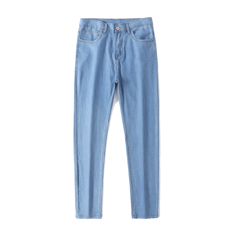 Summer Brand New Men's Straight Loose Thin Cotton Stretch Jeans Business Casual High Waist Lightweight Denim Jeans