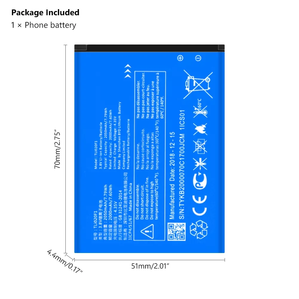 

2023New 2050mAh TLi020F1 Battery For Alcatel PIXI 4 5045D U5 5044D 5044Y 5044I 5044T 5047D 5047Y 4047D Pop 2 5042D C7 7040 7040D