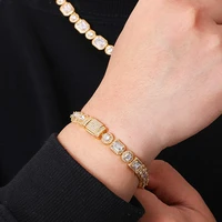 trendy 8mm personality baguette bracelet miami cuban chain high quality iced out cubic zirconia hip hop jewelry for gift
