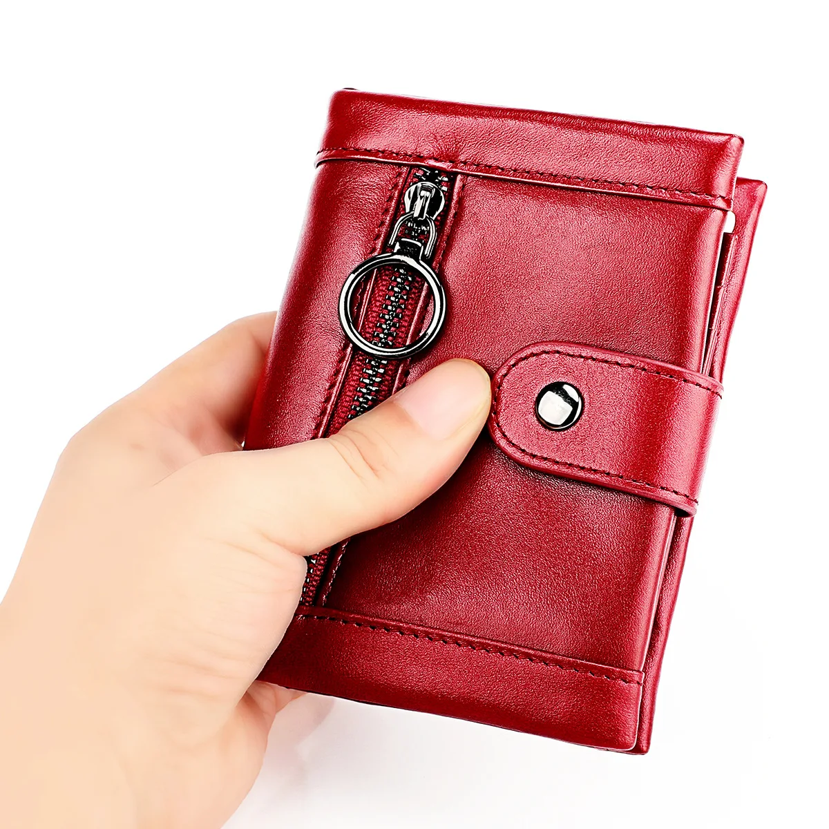 Genuine Leather Men Wallet Brand Short Trifold Design Male Zipper Coin Purse Card Holder RFID Blocking Wallets for Man Clutch