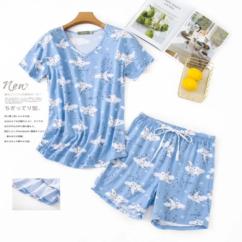 Summer Pajamas Set Short Sleeve T-shirt Shorts 2Piece/Set Sexy Cartoon Pyjama Big Size Mom Homewear Cozy Plus Sleepwear
