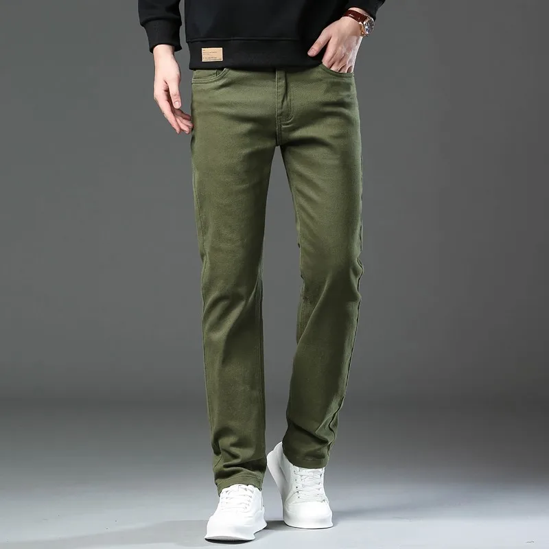 Новые Мужские Высококачественные Хлопковые Эластичные Прямые Джинсы