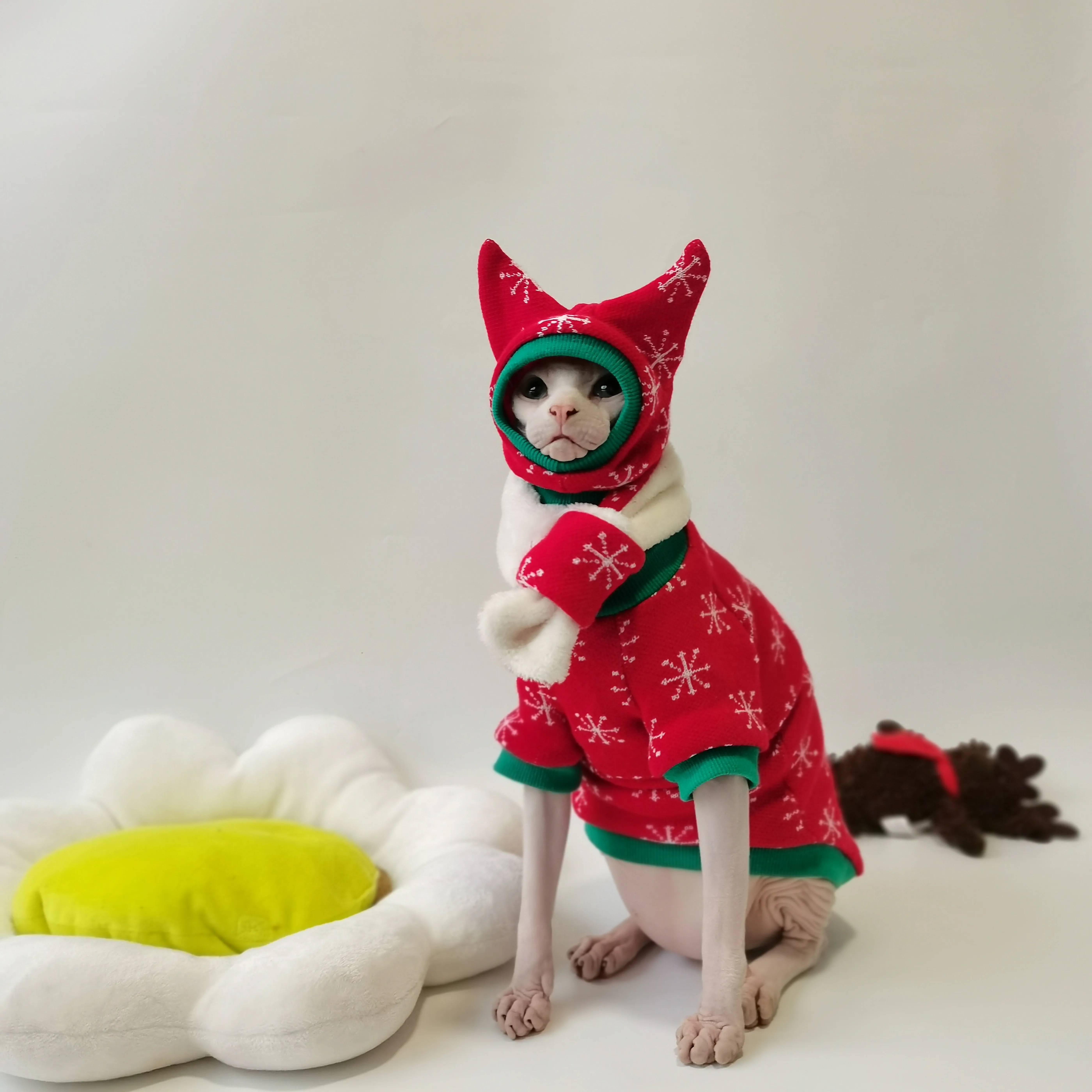 

MPK Снежинка, Новогодняя одежда, одежда для кошек без волос, Сфинкс, одежда Devon, Зимний вязаный свитер, сохраняет тепло и свободный шарф