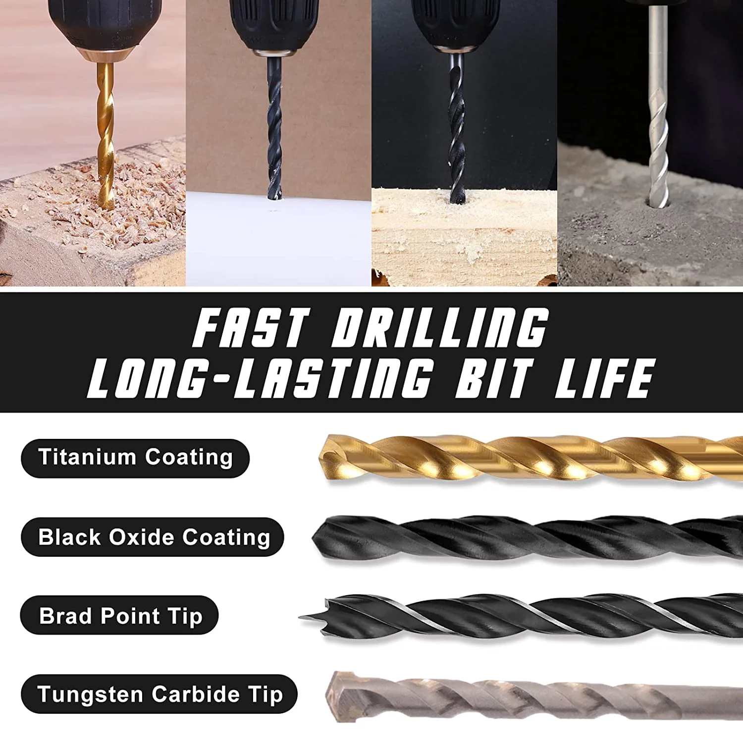 Набор сверл для дерева металла и бетона 246 шт.