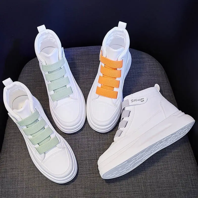 

New Women Casual Shoes PU Leather Flat Anti-Slip Woman Sneakers Outdoor Trainers Female Zapatos De Mujer High-top Shoe