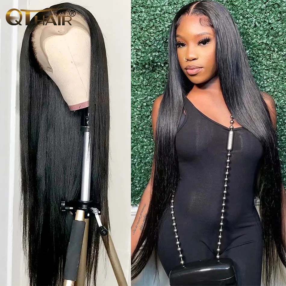 QT Lace Frontal Wig Straight Transparent 13x4 Lace Front Human Hair Wigs Pre Plucked Peruvian Bone Straight Human Hair Wigs