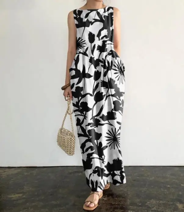 

Elegant Summer Dresses for Women 2023 New French Round Neck sleeveless Dress Temperament Waist Wrap Casual Womens Dresses