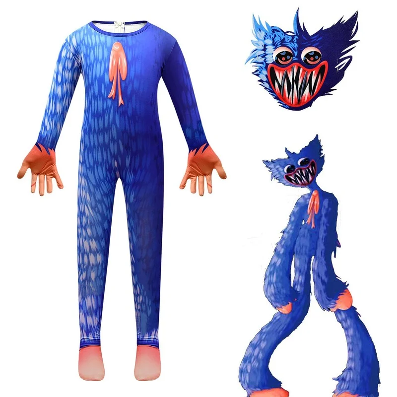 

2022 New Game Cosplay Poppy Playtime Huggy Wuggy Costume for Kids Horror Animal Costume Halloween Carnival Party Bodysuit Mask