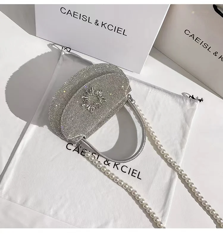 Luxury Designer Glitter Shiny Rhinestone Diamond Evening Bag Women's Handbag Wedding Party Clutch Purse Shoulder Messenger Bag