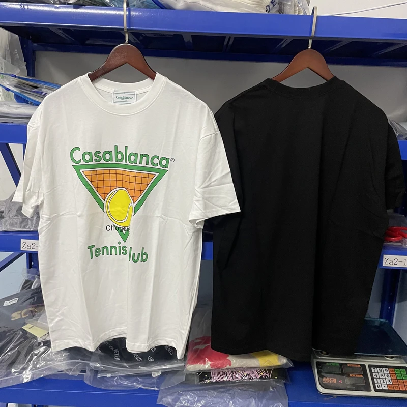 

Tennis Club Casablanca T Shirt Oversized Letter Print Pure Cotton Men Women Black Short Sleeves