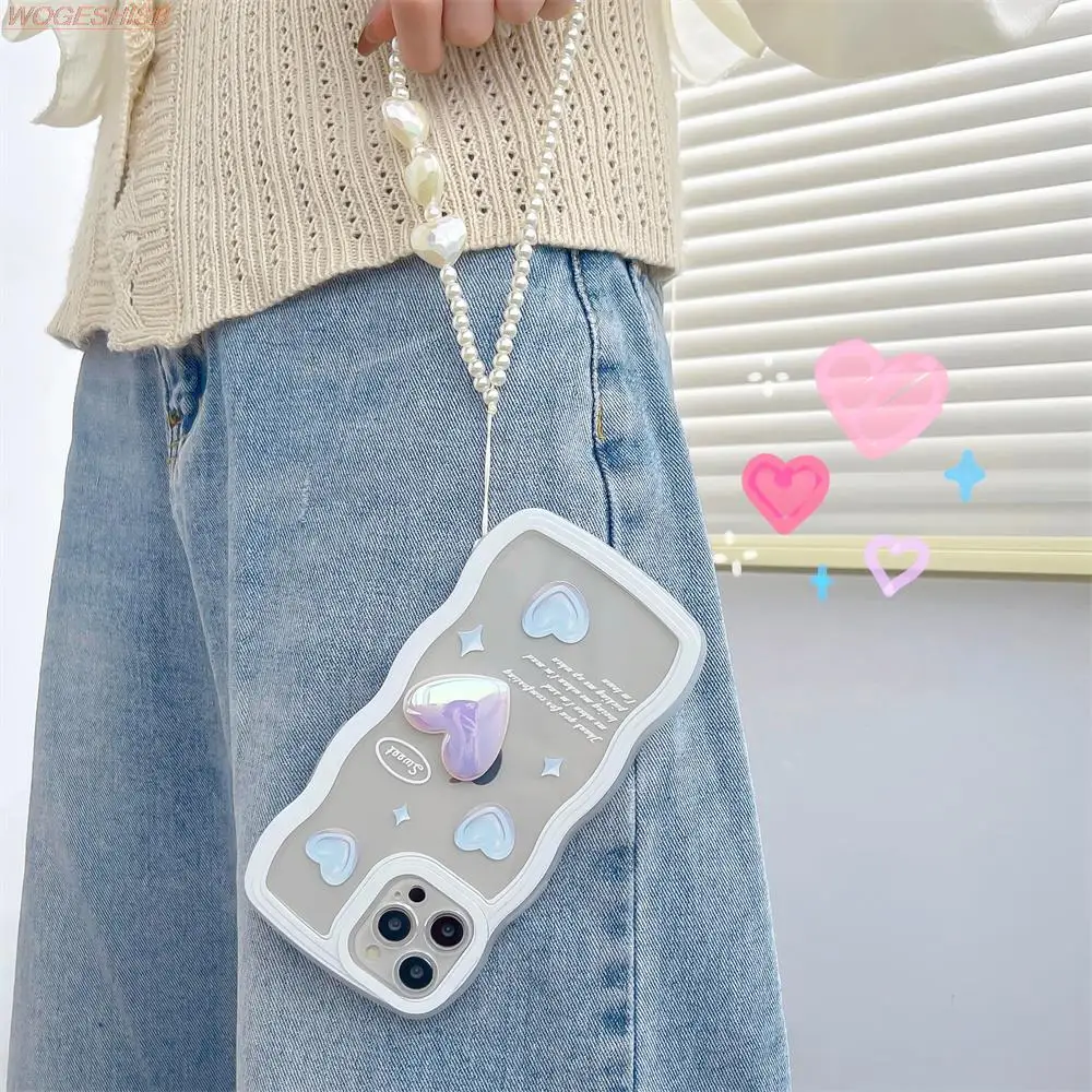 

Laser Heart Pearl Wave Phone Case For Vivo X27 X50 X60 X70 Y52S Y31S Y72 Y76S S10 S12 Pro iQOO U3 Z1 Neo 3 5 bracelet Soft Cover