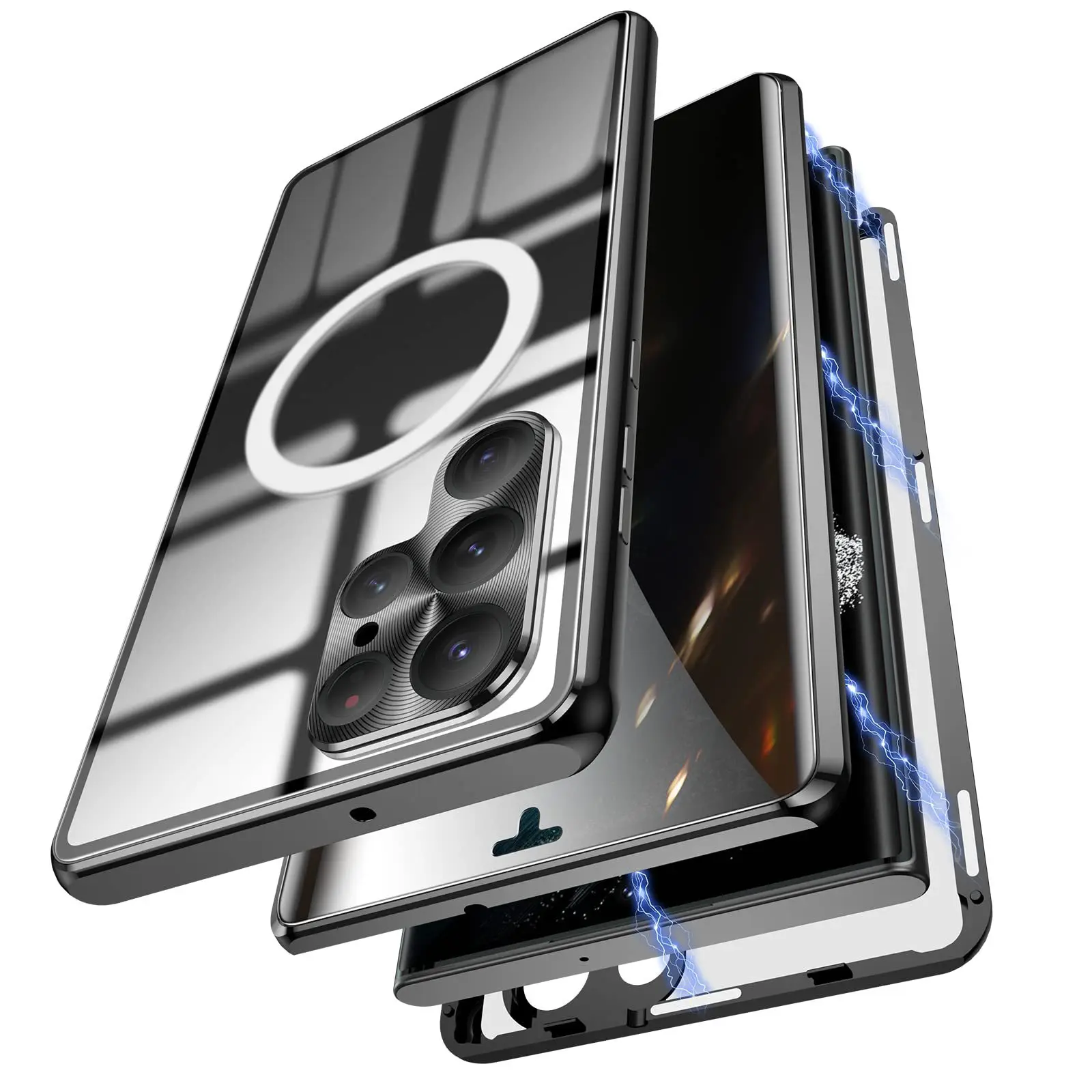 

Luxury Metal 360 ° Full Screen Metal camera lens Protection Case For Samsung Galaxy S23 S22 Ultra HD wireless charge Glass Cover