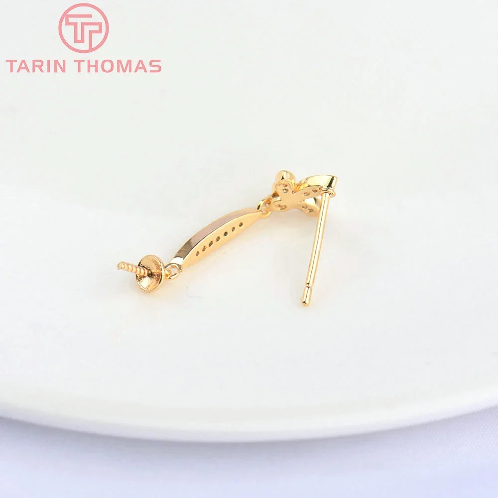 2 шт. латунные серьги-гвоздики в форме листьев 24 к