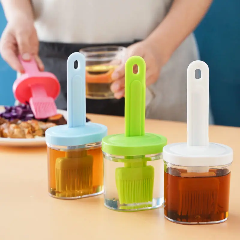 

High Temperature Resistant Silicone Oil Bottle with Brush Grill Oil Brushes Liquid Oil Pastry Tools Kitchen Baking BBQ Supplies