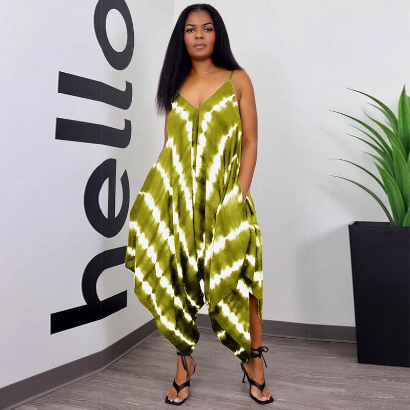 

WUHE Spaghetti Strap V-neck Sleeveless Irregular Loose Haren Jumpsuit for 2023 Summer Street Romper Elegant Women Playsuit