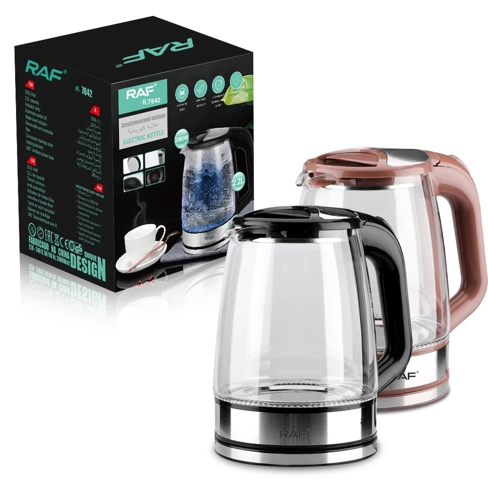 

Стеклянный электрический чайник для чая, водонагреватель и нагреватель, 2,2 л, светодиодный индикатор, автоматическое отключение и защита от...