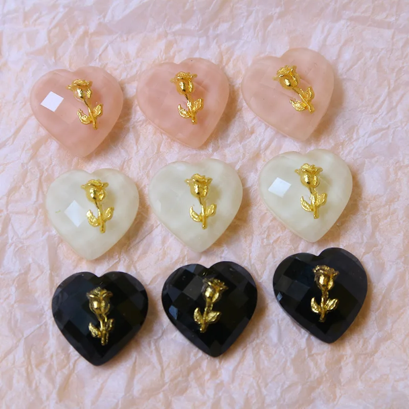 

5pcs Korean art rose peach heart Flat Back Cabochon Scrapbook Kawaii DIY Embellishments Accessories