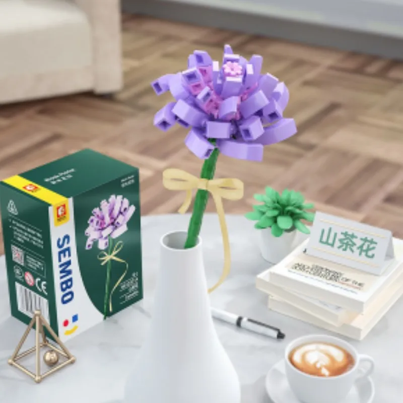 

Конструктор букет 3D, игрушка, украшение для дома, растение, Камелия, светло-фиолетовый, собранные строительные блоки, игрушка, подарок для де...