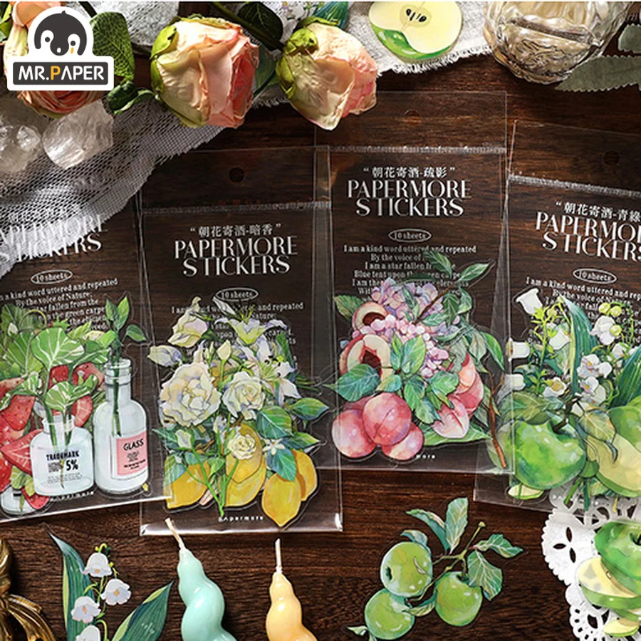 

Mr.paper 4 Styles 10 Pcs/Bag Fresh Fruit Sticker Pack Creative Aesthetic Botanical Hand Account Decorative Stationery Stickers