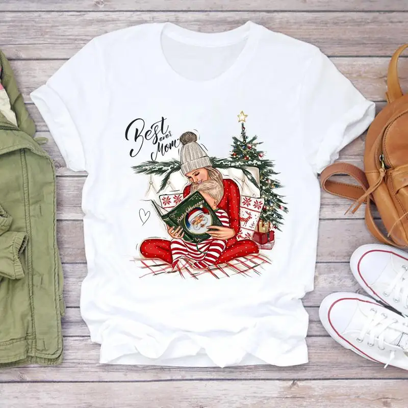 

Women Cartoon Mom Trend 90s Mama Holiday Merry Christmas New Year Print T-shirts Top Tshirt Ladies Graphic Travel Tees T-Shirt