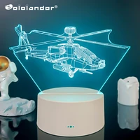 creative 3d visual helicopter night light novelty airplane fighter model white base table lamp desktop decor bedroom decoration
