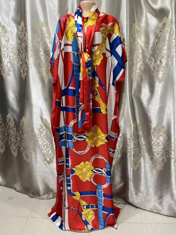 Purple blue African Dresses for Women Summer African Women Half Sleeve V-neck Polyester Long Dress African Print Dresses
