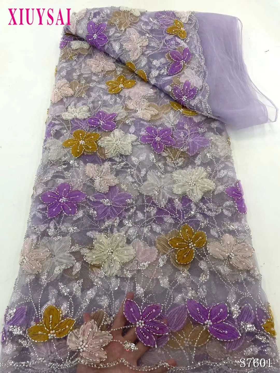 

Французская Высококачественная кружевная ткань ручной работы с бисером 2023, нигерийская вышивка, 3D бусины, ткань для свадебного платья