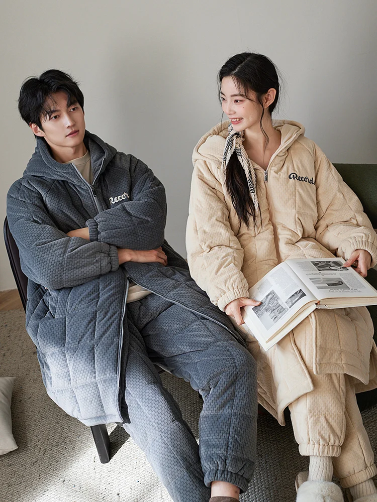 Xuanzhiting парные пижамы зимние на флисовой подкладке утолщенные женские длинные