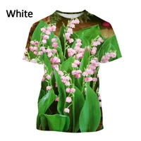 new natural flowers graphic t shirt casual beautiful white flower print short sleeve breathable streetwear top