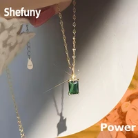 shefuny 925 sterling silver vintage emerald zirconia pendant chain princess square necklace for women fine jewelry party gift