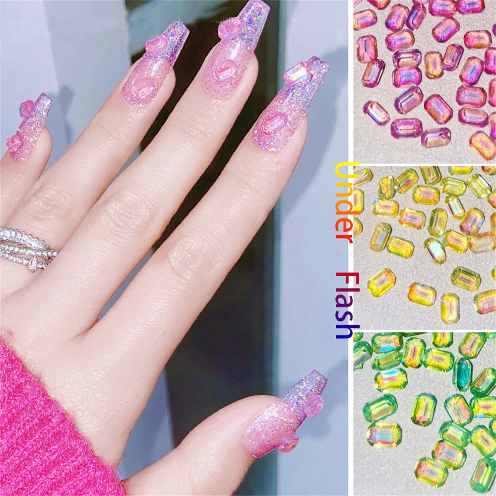 

100pcs Aurora Transparent Nail Gem Rhinestone 3D Crystal Macaroon Gradient Color Sugar Cube Diamond Decor Kawaii Nail Accessory