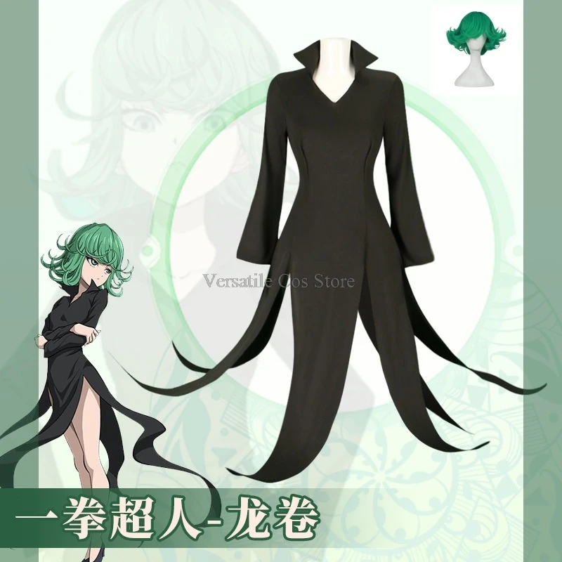 Костюм для косплея Торнадо ужасов Senritsu No Tatsumaki парик черное платье наряд женщин и