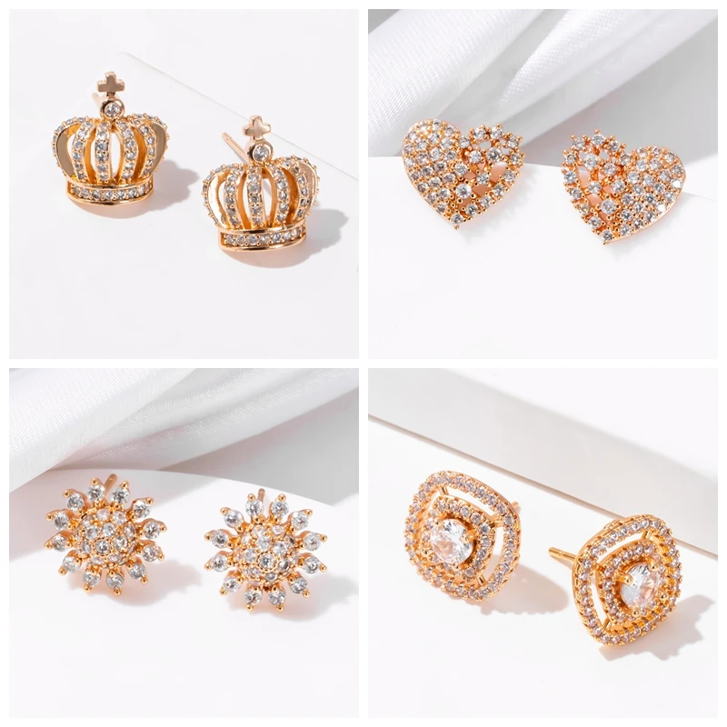 

Yunkingdom 31 different styles Gold Jewelry Wholesale Crystal Zirconia Stud Earrings for Women Delicate Luxury Designer earings