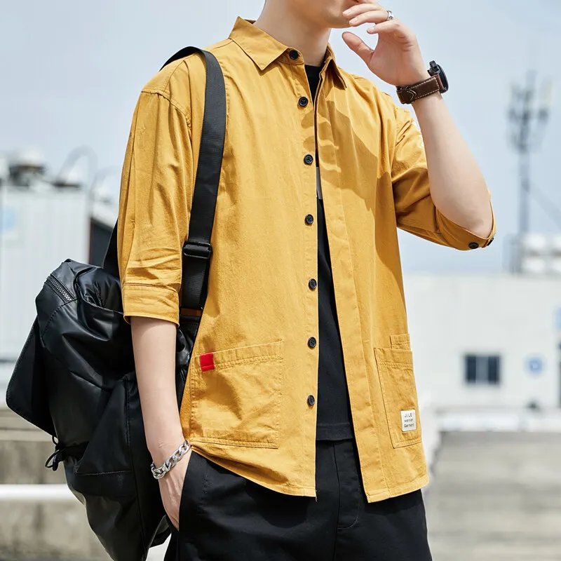 

Shirt Men's 2022 New Long-sleeved Coat Clothes Korean Version of the Trend Casual Male Handsome Seven-point Short-sleeved Shirt