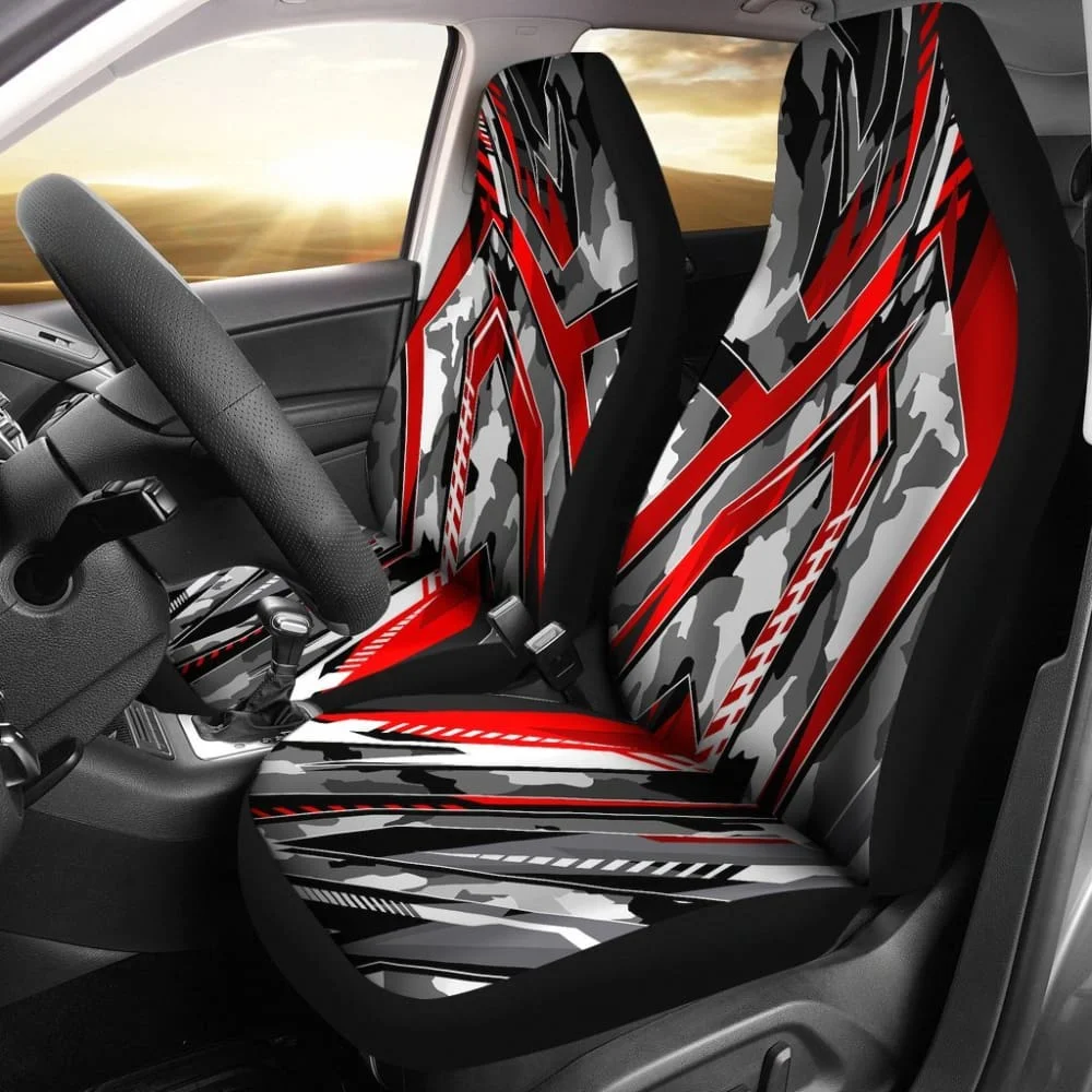 

Racing Army Style Grey & Red Vibe Car Seat Cover,Pack of 2 Universal Front Seat Protective Cover