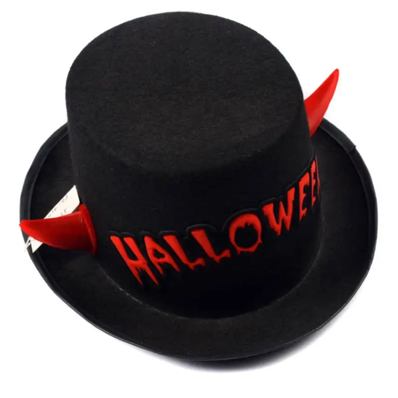 

Halloween Unisex Short Brim Fedora Hat Cute Ox Devil Horns Letters Panama Jazz Cap Vampire Cosplay Party Costume